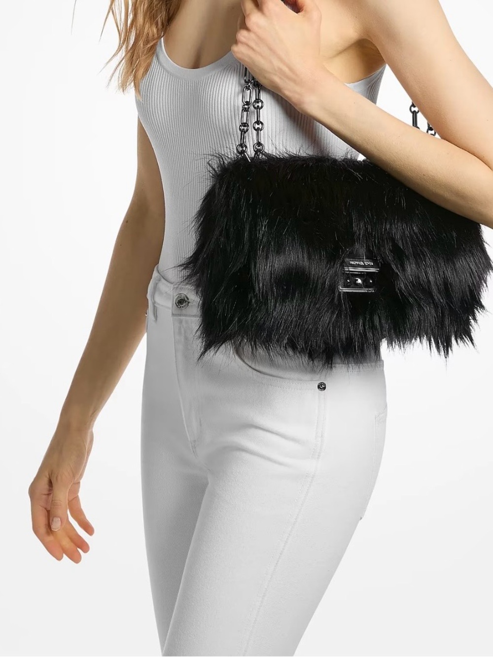 Michael Kors Tribeca Large Faux Fur Shoulder Bag, Black